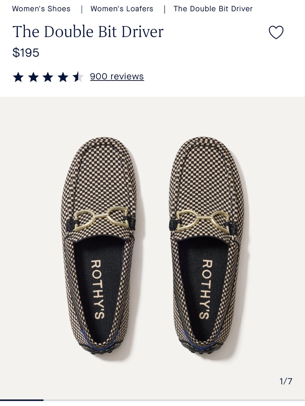 Rothy's The Double Bit Driver Loafers in Black and Cream Micro Check
